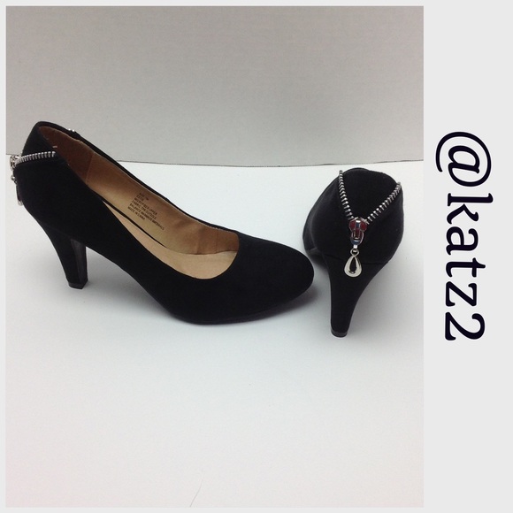 Fabric Black Heels with Zipper Accent - Picture 1 of 5